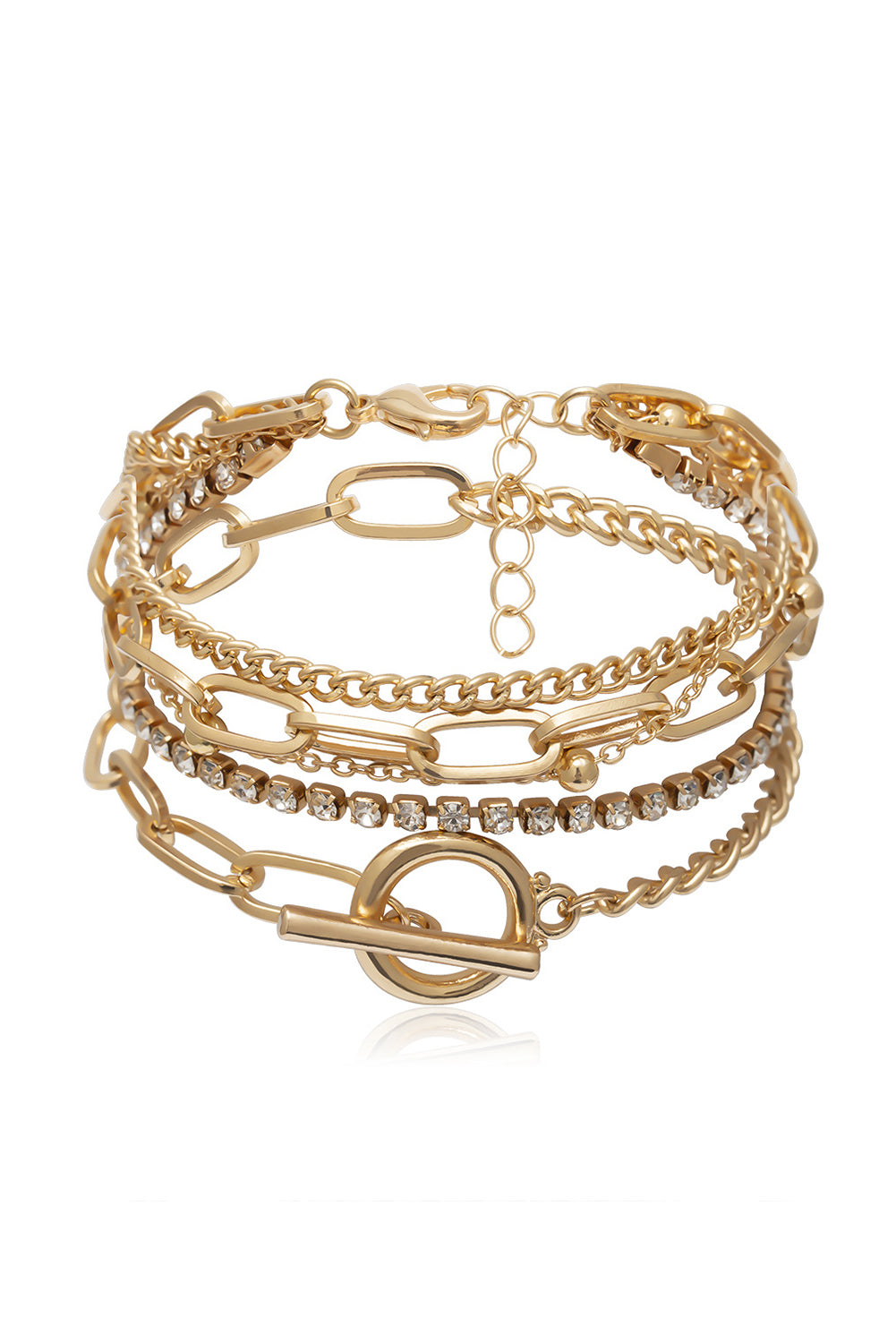 Multi Layered Rhinestone Plated Chain Bracelet Set | Gold