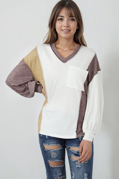 Colourblock Patchwork Exposed Seam Knit Top | White