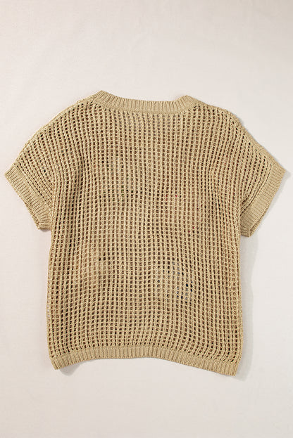 Crochet Flower Hollow-Out Sweater T Shirt | Light French Beige