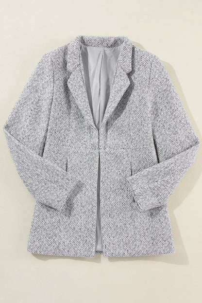 Lapel Collar Long Jacket With Pockete | Light Grey