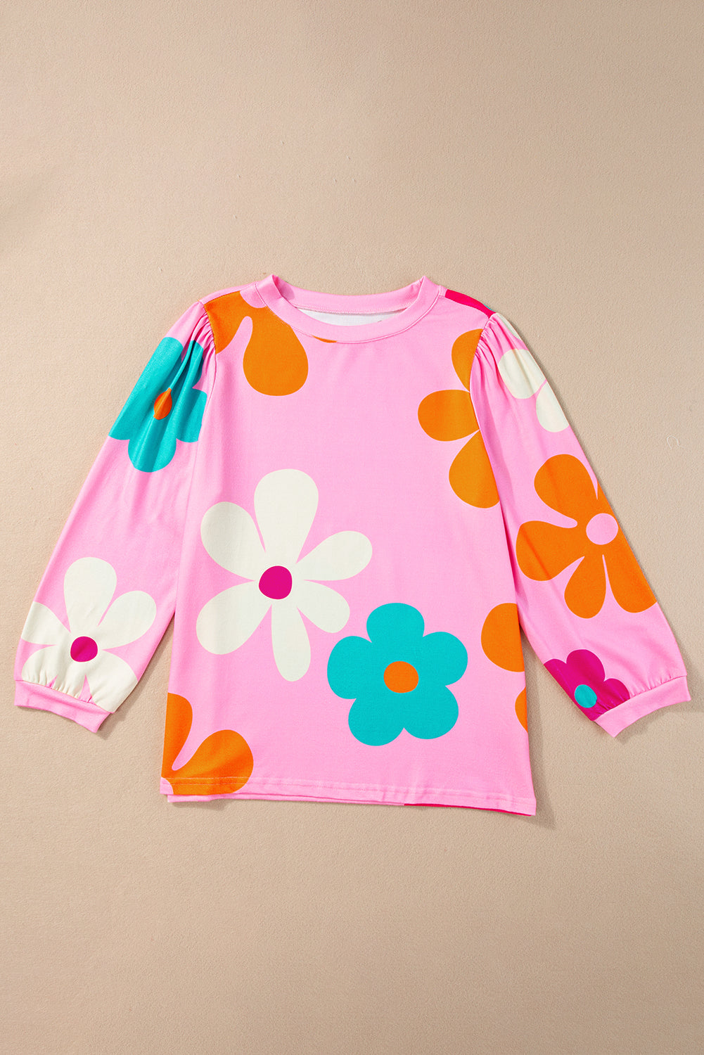 Cute Flower Print Bracelet Sleeve Top | Rose