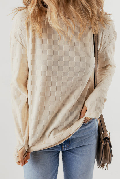 Solid Textured Thumbhole Sleeve Top | Beige