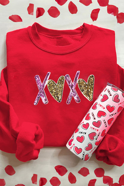 Heart Xoxo Graphic Crewneck Valentines Pullover Sweatshirt | Red