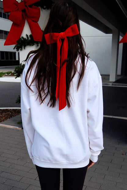 Diverse Bow Embroidery Drop Shoulder Sweatshirt | White