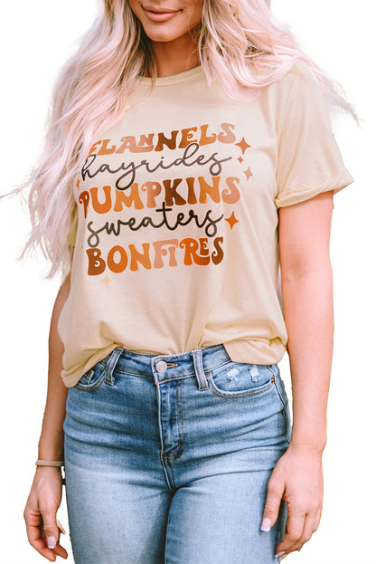 Flannels Hayrides Pumpkins Sweaters Bonfires Tee | Khaki