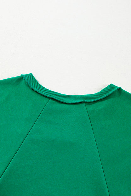 Exposed Seam Notched Neck Drop Shoulder Plus Sweatshirt | Bright Green