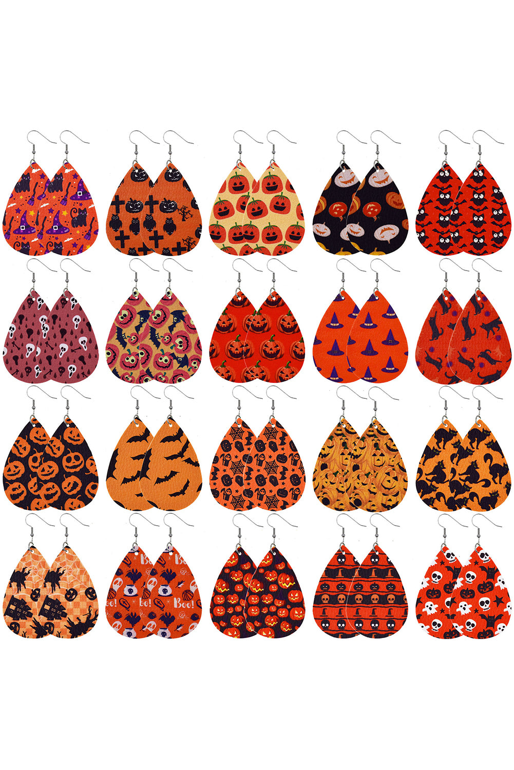 Halloween Pumpkin Spider Web Bat Print Drop Earring | Orange