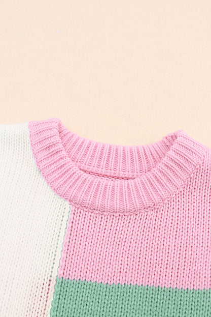 Colourblock Drop Shoulder Bell Sleeve Sweater | Pink