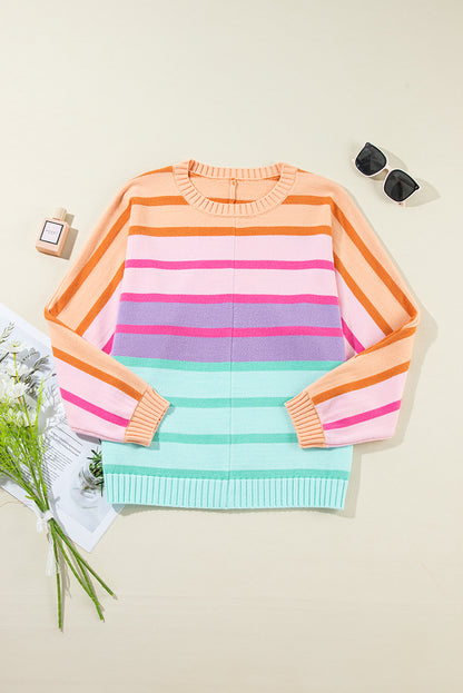 Gradient Ribbed Edge Loose Sweater | Multicolour