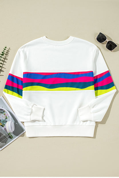 Colourful Striped Accent Long Sleeve T Shirt | White