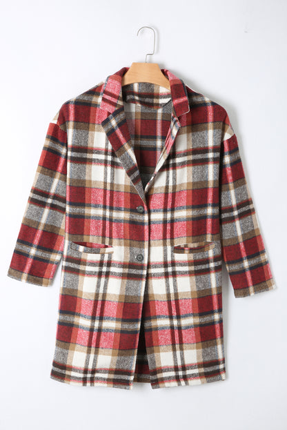 Plaid Button Up Lapel Jacket | Fiery Red