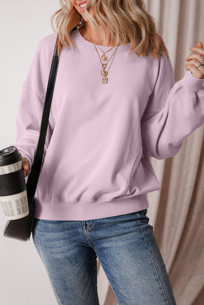 Exposed Seam Batwing Sleeve Drop Shoulder Sweatshirt | Orchid Petal