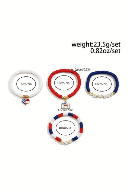 American Flag Pendant Letter Beaded Bracelet Set | Dark Blue