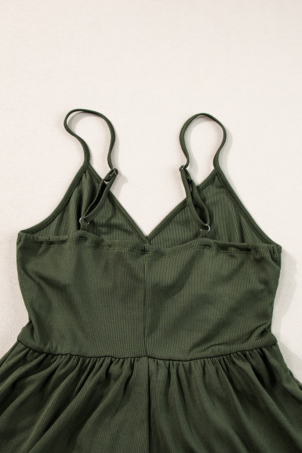 Spaghetti Straps Cinched Waist Ribbed Romper | Moss Green