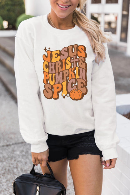 Jesus Chrish & Pumpkin Spice Graphic Drop Shoulder Sweatshirt | Beige