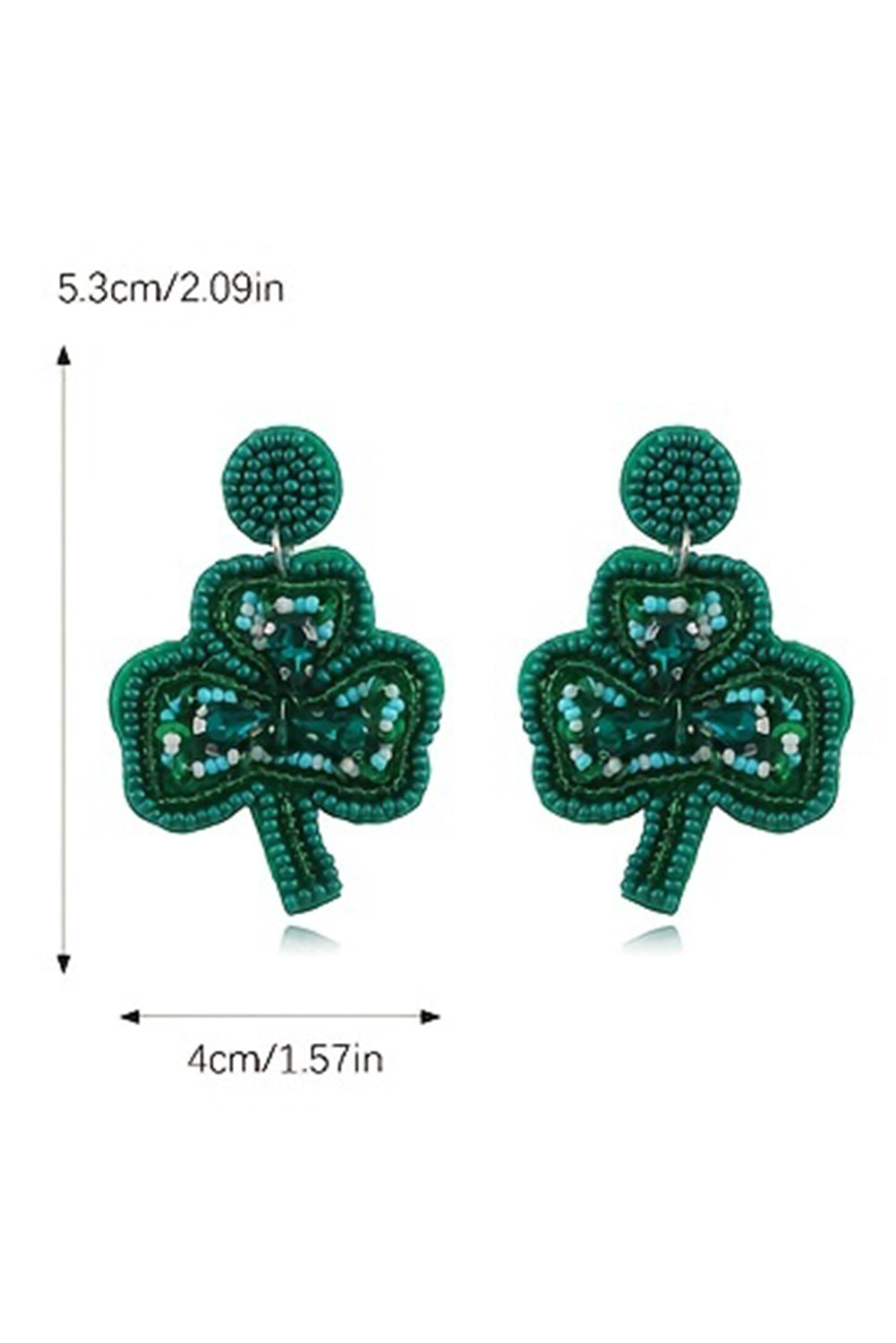 St Patrick Shamrock Rice Beaded Stud Earrings | Blackish Green