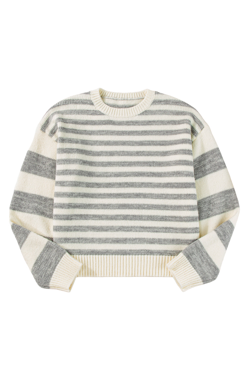 Drop Shoulder Crew Neck Sweater | Gray Stripe