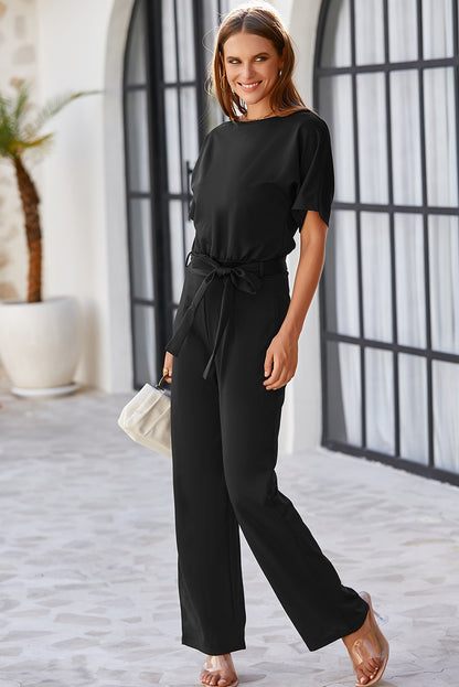 Belted Wide Leg Jumpsuit | Black