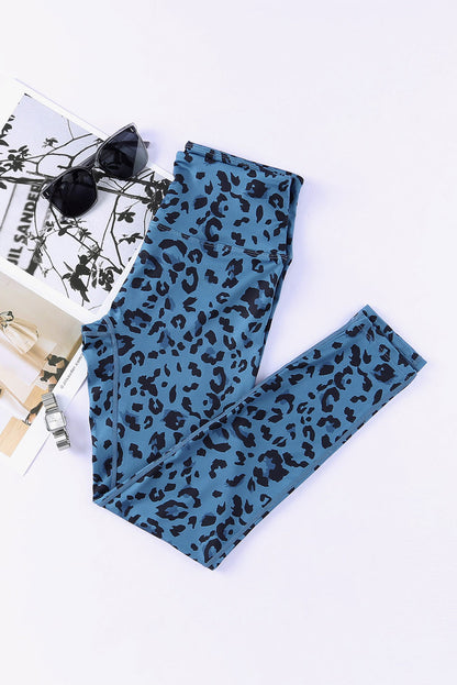 Classic Leopard Print Active Leggings | Blue