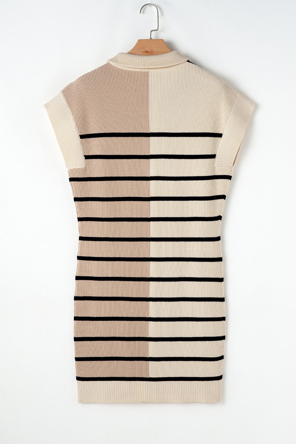 Colour Block Quarter Zip Collar Short Sleeve Sweater Dress | Khaki Stripe