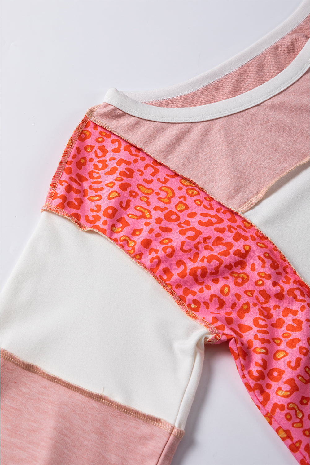 Leopard Colourblock Patchwork Exposed Seam Top | Peach Blossom