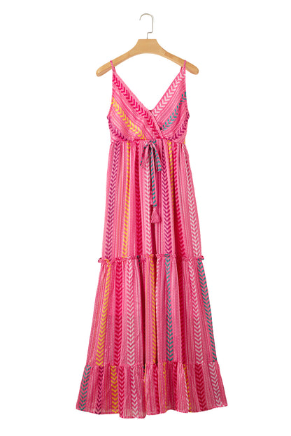 Western Printed Tassel Tie V Neck Wrap Maxi Dress | Pink