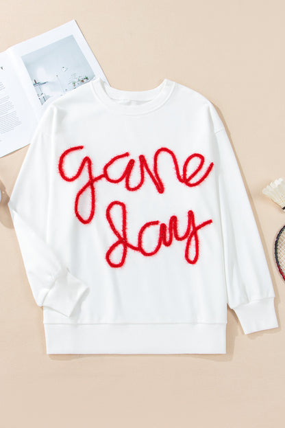 Tinsel Game Day Drop Shoulder Graphic Sweatshirt | White