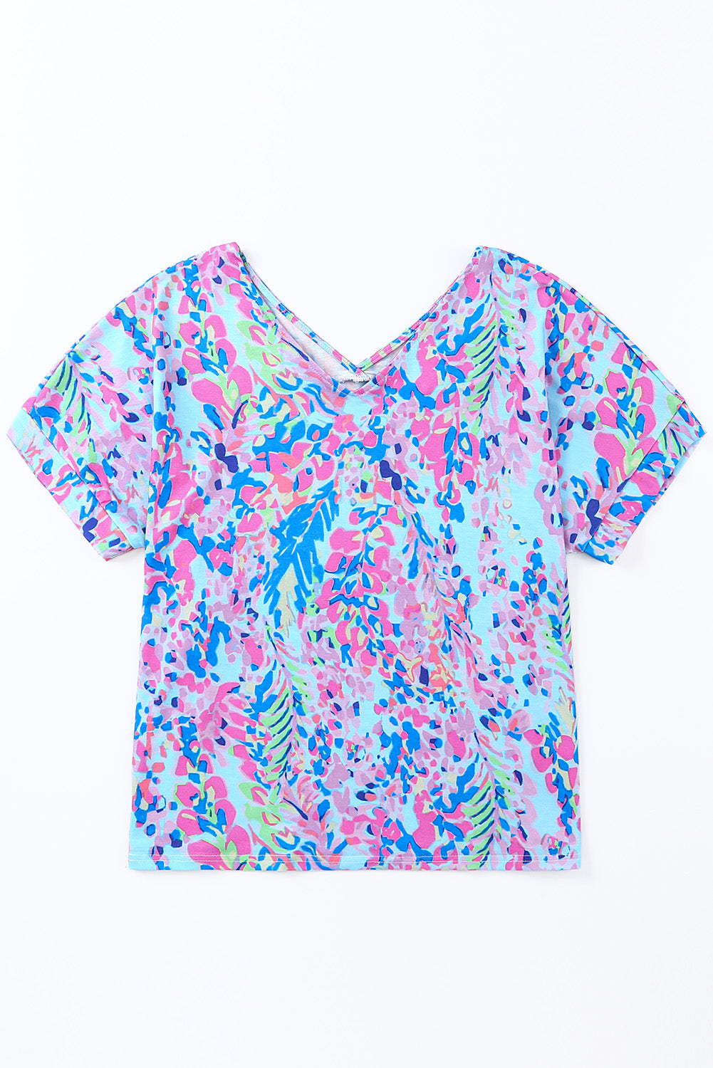 Loose Painted Floral Tee | Sky Blue