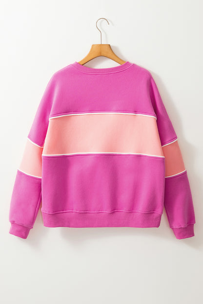 Colourblock Patchwork Drop Shoulder Ribbed Trim Sweatshirt | Sachet Pink