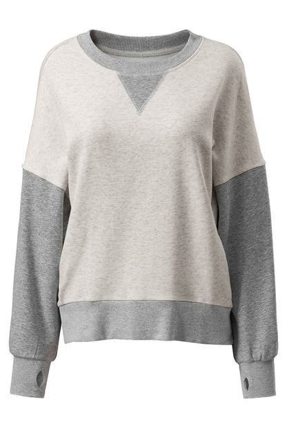 Colour Block Thumbhole Sleeve Drop Shoulder Sweatshirt | Light Grey