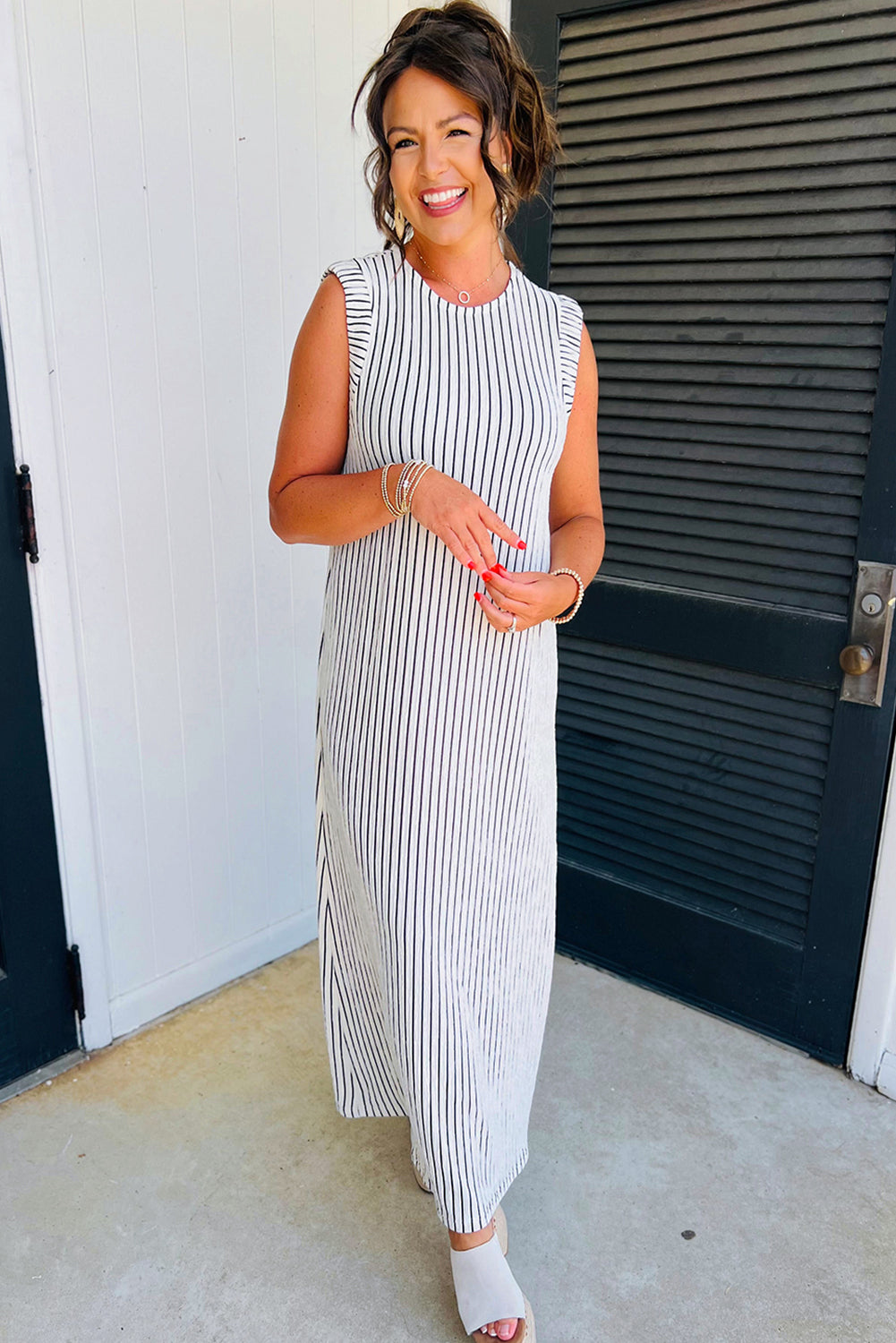 Striped Vest Shift Maxi Dress | Black White