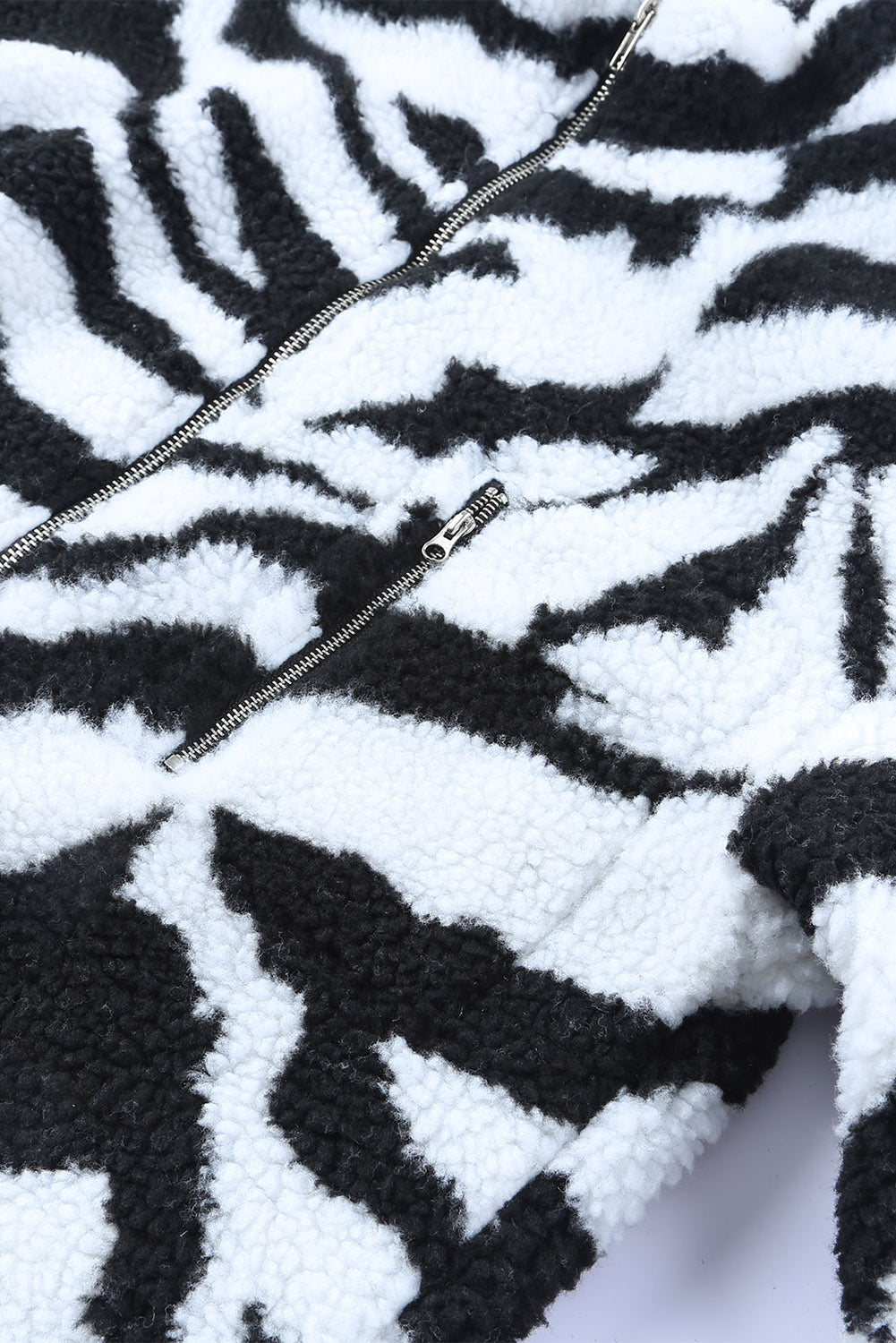 Zebra Teddy Zip-Up High Neck Jacket | Black