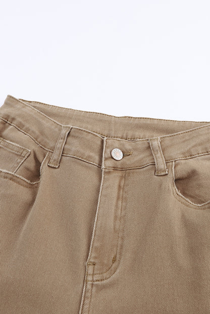 Raw Hem High Waist Flare Jeans | Khaki