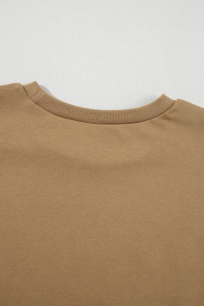 Solid O Neck High Low Hem Pullover Sweatshirt | Brown