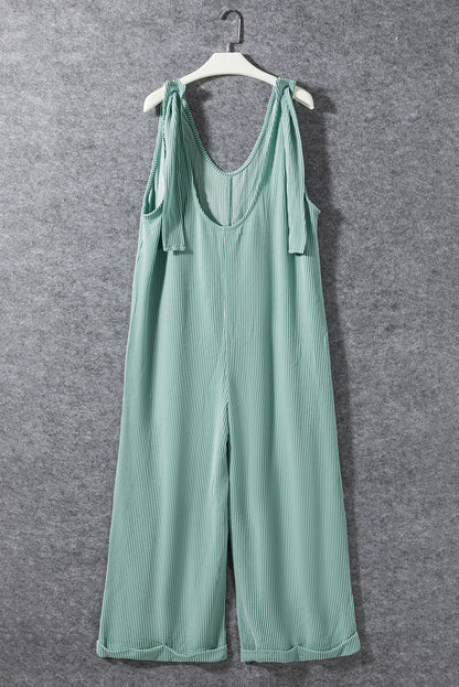 Corded Tie Straps V Neck Wide Leg Jumpsuit | Moonlight Jade