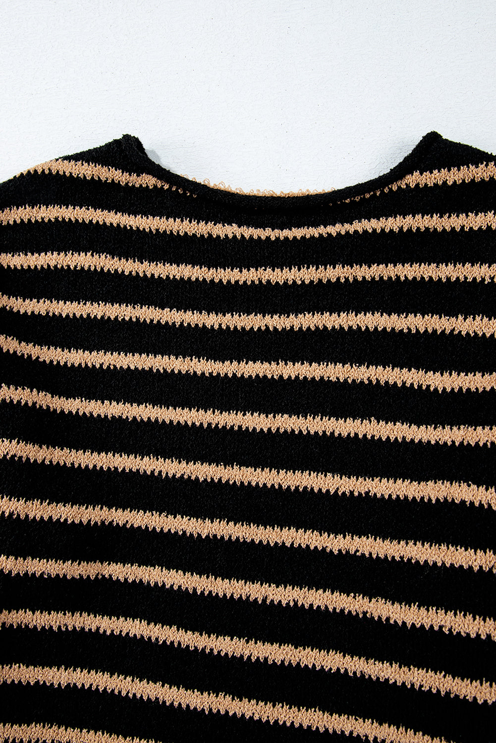 Drop Shoulder Round Neck Loose Sweater | Black Stripe