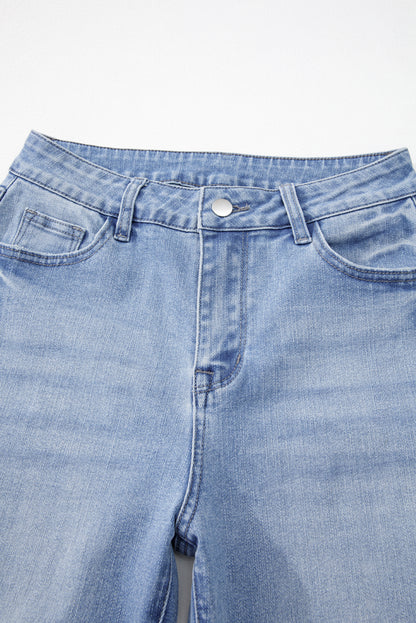 Mineral Wash Raw Hem High Waist Flared Jeans | Beau Blue