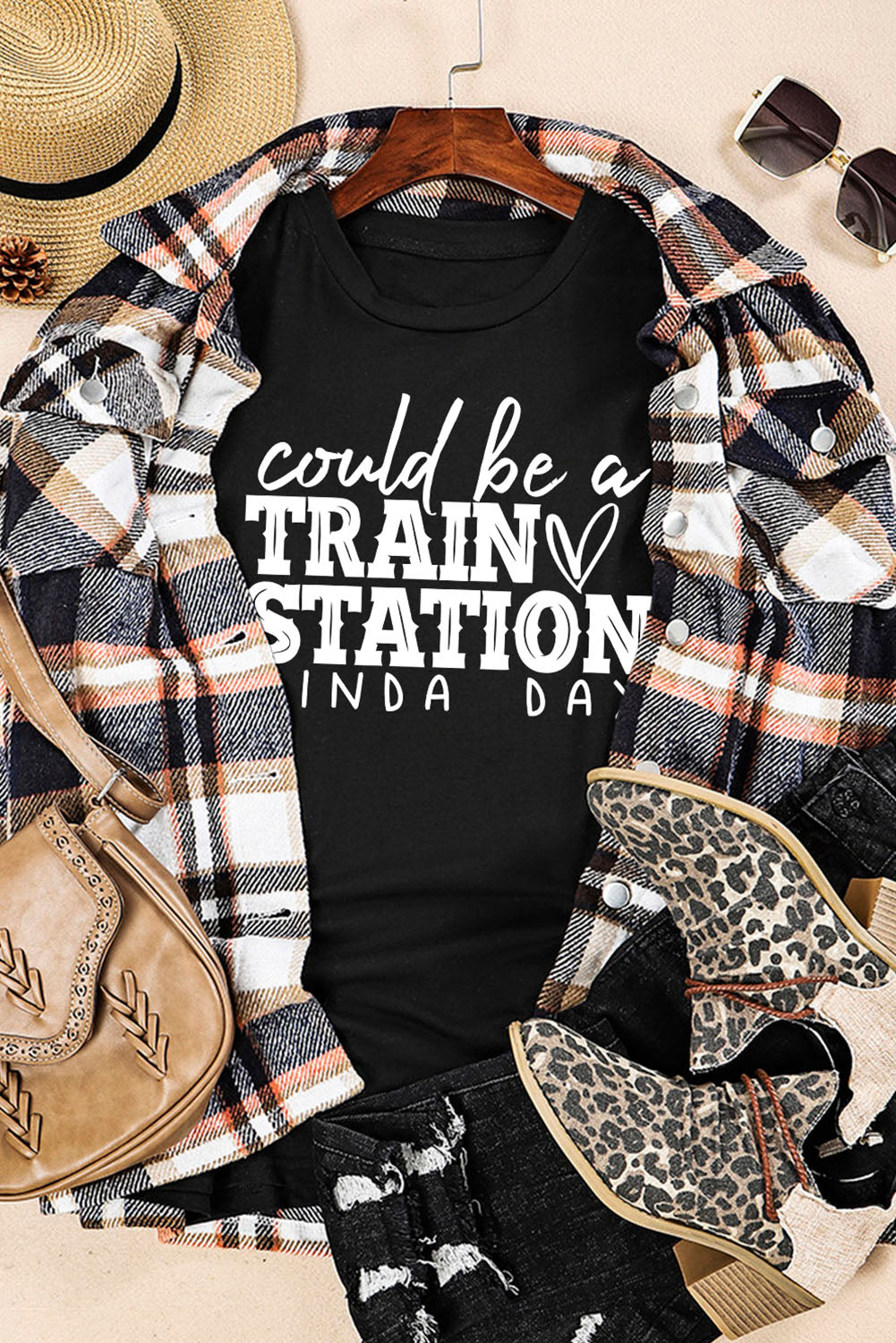 Could Be A Train Station Kinda Day Graphic Tee | Black