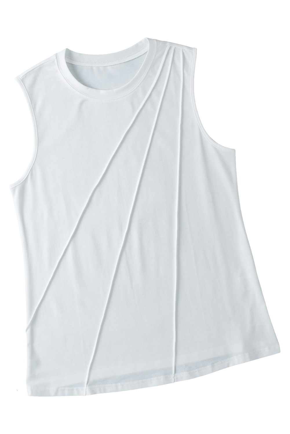 Crew Neck Pleated Tank Top | White