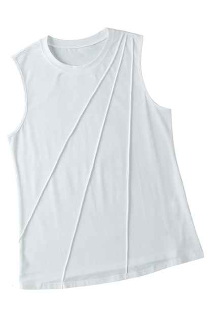 Crew Neck Pleated Tank Top | White