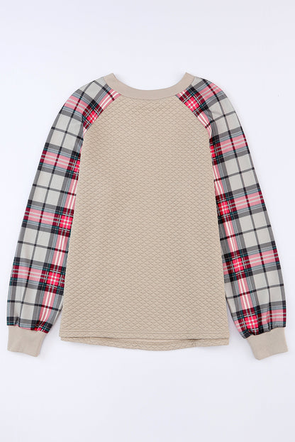 Plaid Raglan Sleeve Sweatshirt | Apricot