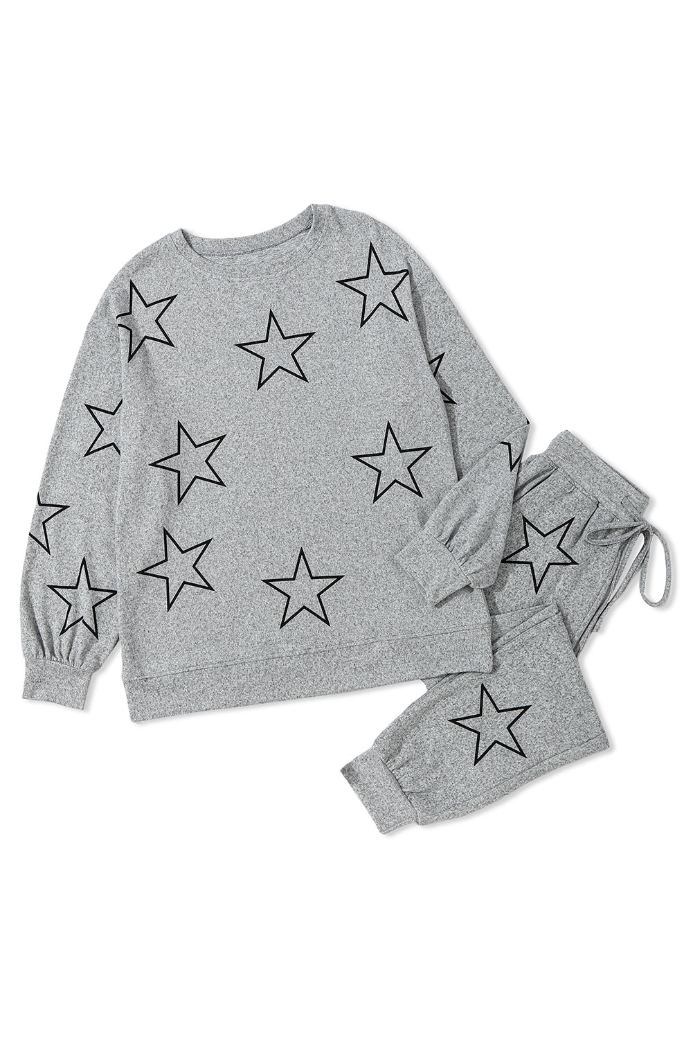 Stars Print Long Sleeve Drawstring High Waist Lounge Set | Gray