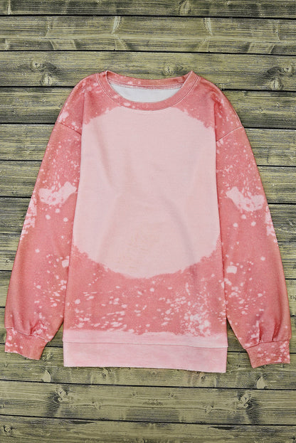 Bleached Round Neck Pullover Sweatshirt | Pink