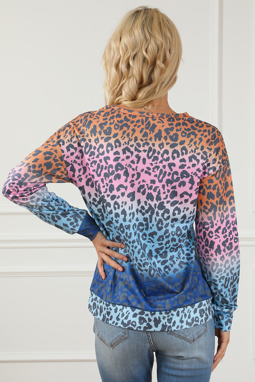 Gradient Leopard Print Pullover Sweatshirt | Multicolour