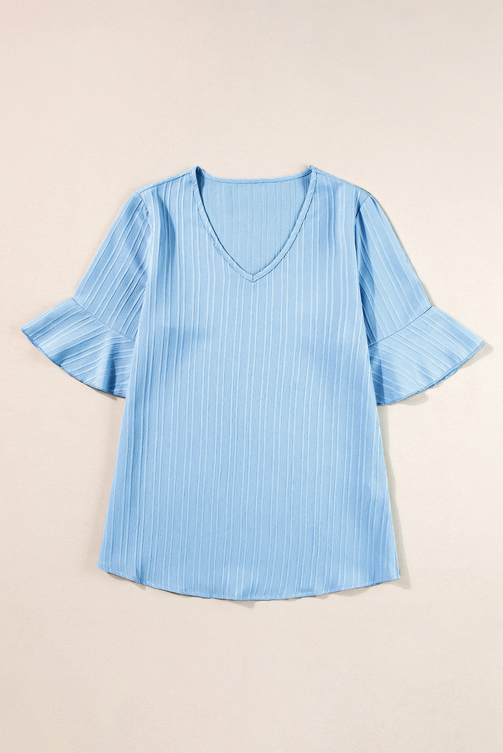 Ruffled Half Sleeve V Neck Textured Top | Beau Blue