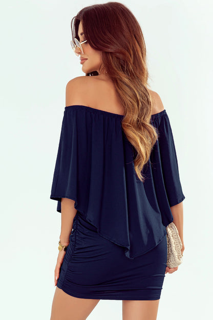 Multiple Dressing Layered Dark Blue Mini Poncho Dress | as shown