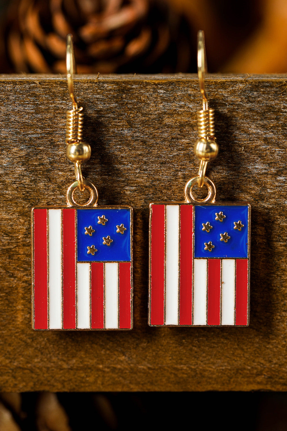 American Flag Print Patriotic Hook Earrings | Dark Blue