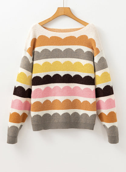 Wave Striped Balloon Sleeve Drop Shoulder Sweater | Yellow