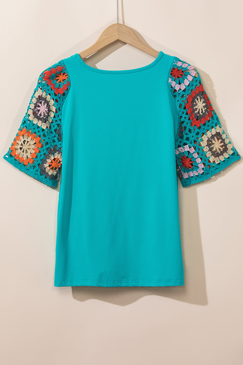 Floral Crochet Short Sleeve Top | Turquoise