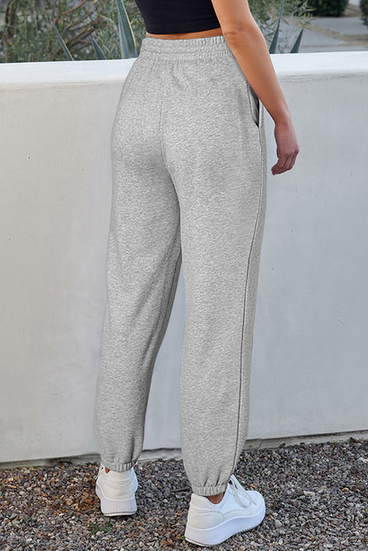 Solid Colour Fleece Lined Drawstring Waist Joggers | Light Grey